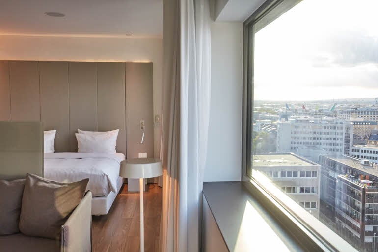 view from master suite at scandic frankfurt museumsufer in germany