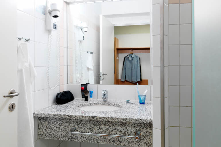 standard bathroom at scandic silkeborg in denmark
