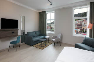 Junior Suite living area sofa Scandic Torget Bergen