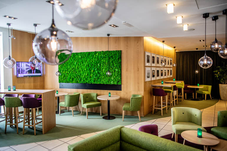 lobby and dining area of scandic aalborg city