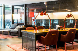 Table in lobby hotel Scandic St Jorgen Malmo