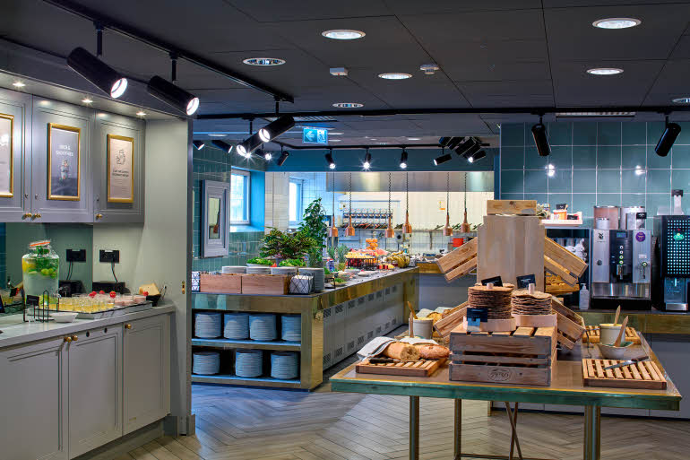 breakfast area at scandic rubinen in gothenburg sweden
