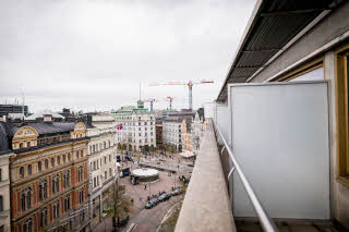 balcony view in standard room at scandic anglais in stockholm