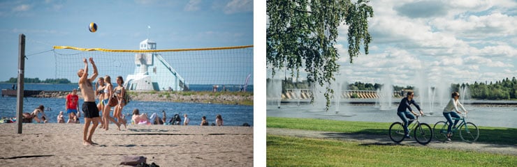 Nallikarin hiekkaranta ja pyöräilyä. Kuvaoikeudet Visit Oulu